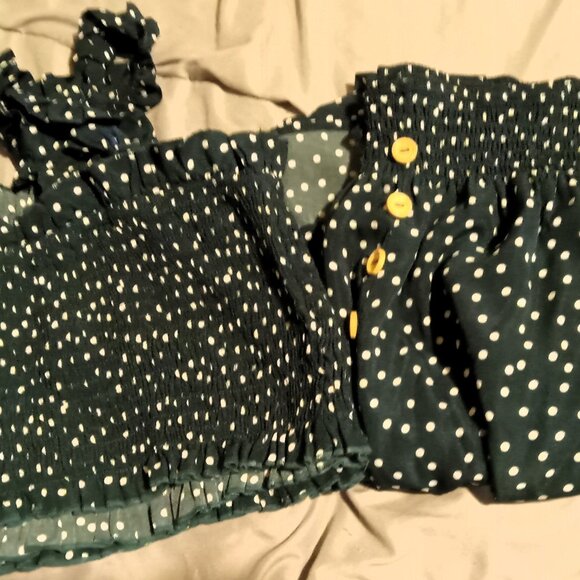 Shein Curve 4XL Maxi Skirt & Ruffle Strap Crop Top Set - Green / White Polka Dot - Picture 1 of 11